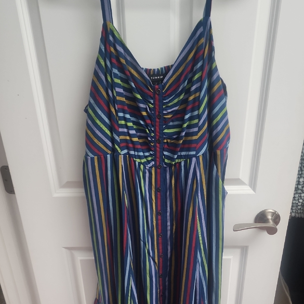 Torrid Blue and Green Midi Sundress with Spaghetti Straps